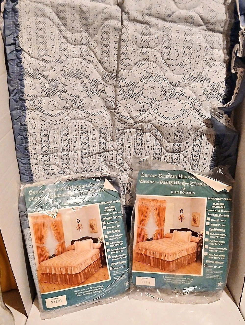 Vintage 80s Blue Ruffle Jean Roberts Custom Crafted Bedroom Shams